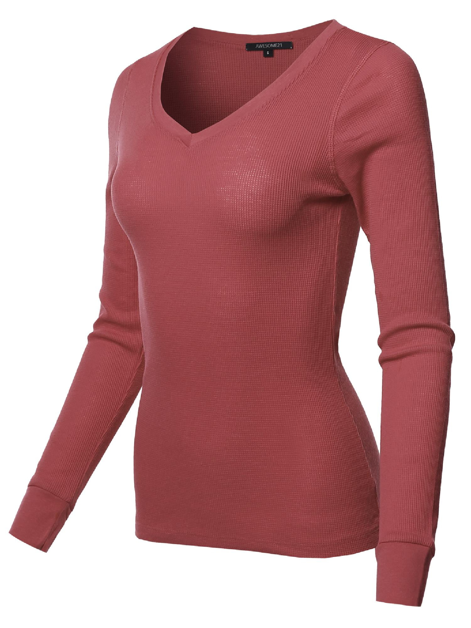 FashionOutfit Women's Basic Casual Solid Long Sleeve Vneck Thermal