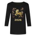 thumbnail image 5 of TaTaai Ladies 2026 New Year Festival Print 3/4 Sleeve Round Neck Blouse Casual Top Holiday Celebration Party Attire Gift, 5 of 5