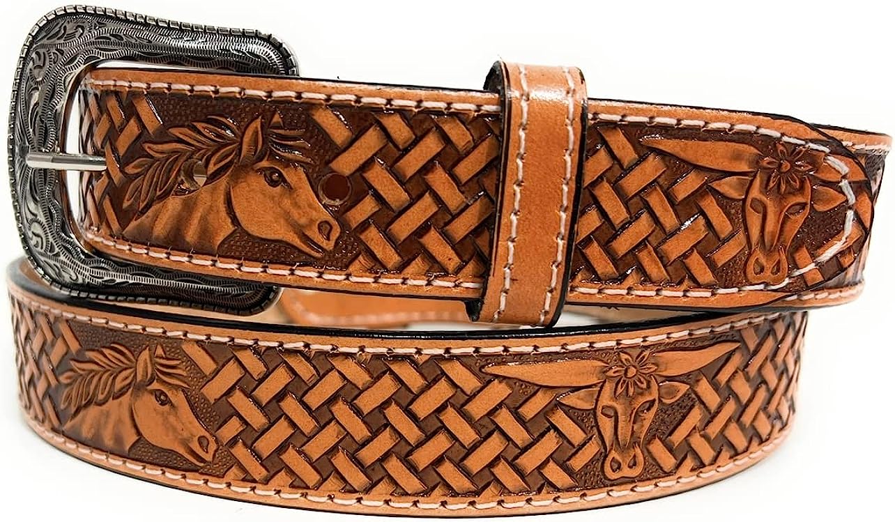 Kids Western Belt, Boys Genuine Leather Rodeo Girls Belt Horse And Bull