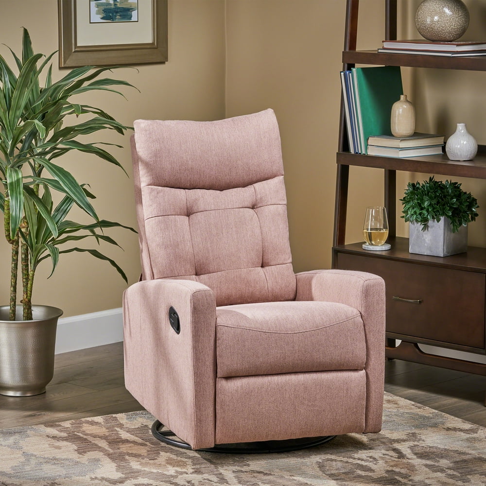 Ishtar Contemporary Glider Swivel Push Back Nursery Recliner - Light Blush and Black Finish 