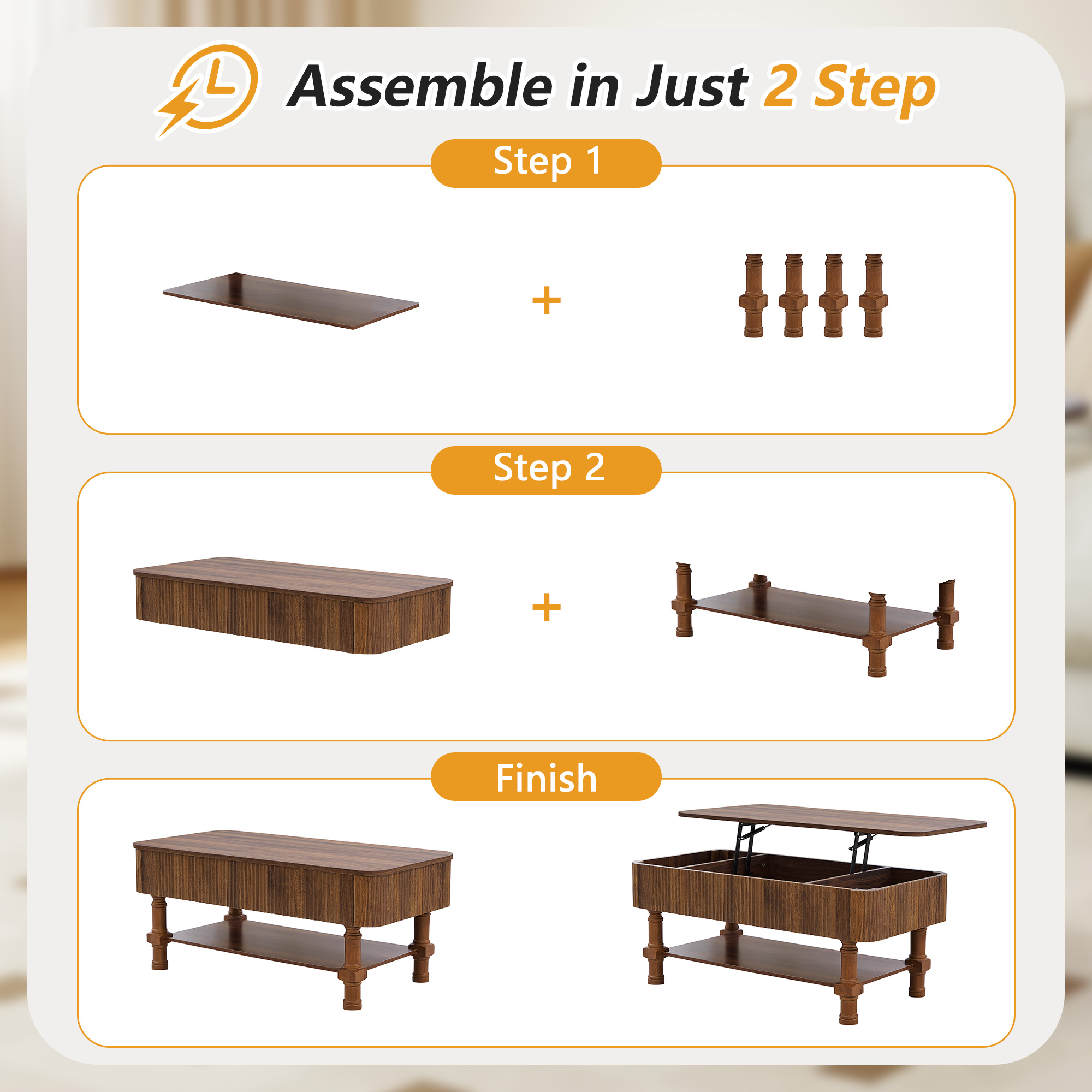 YOCWO Wood Roman Column Lift Top Coffee Table with Storage, Fluted Rectangle Coffee Table with Hidden Compartments for Living Room, Walnut