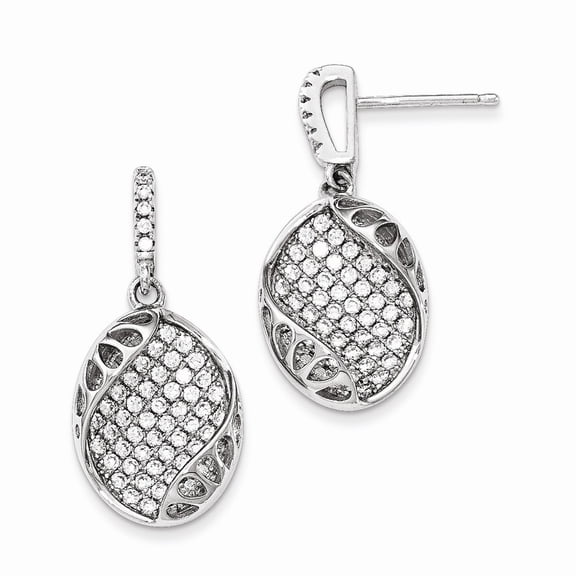 Sterling Silver and Cubic Zirconia Dangle Post Earrings - Measures 29x14mm Wide