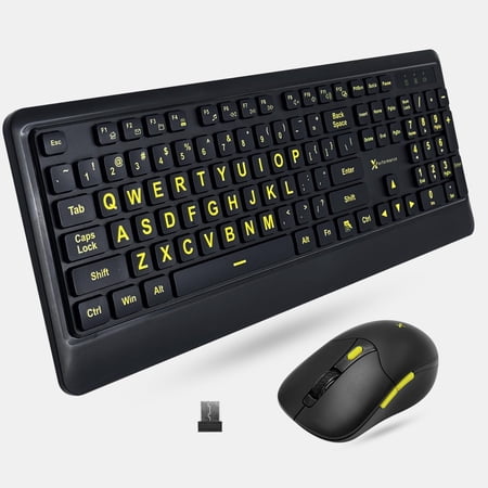 X9 Performance Large Print Wireless Keyboard and Mouse Combo – 4x Larger Oversize Yellow Letters for Seniors and Low Vision Users – 2.4Ghz Wireless Mouse and Keyboard Combo for PC