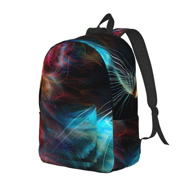 Disketp Neon Spectrum Cat Portrait Mochila de Lona Estampada, Mochila Escolar de Viaje Ligera para Estudiantes y Portátil-Small