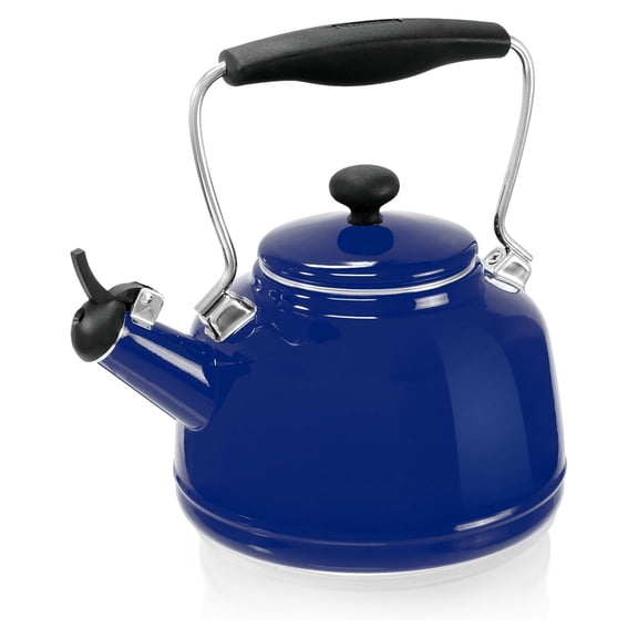 Tea Kettle, 1.7 QT, Vintage Series, Premium Enamel on Carbon Steel, Whistling, Even Heating & Quick Boil (Cobalt Blue)