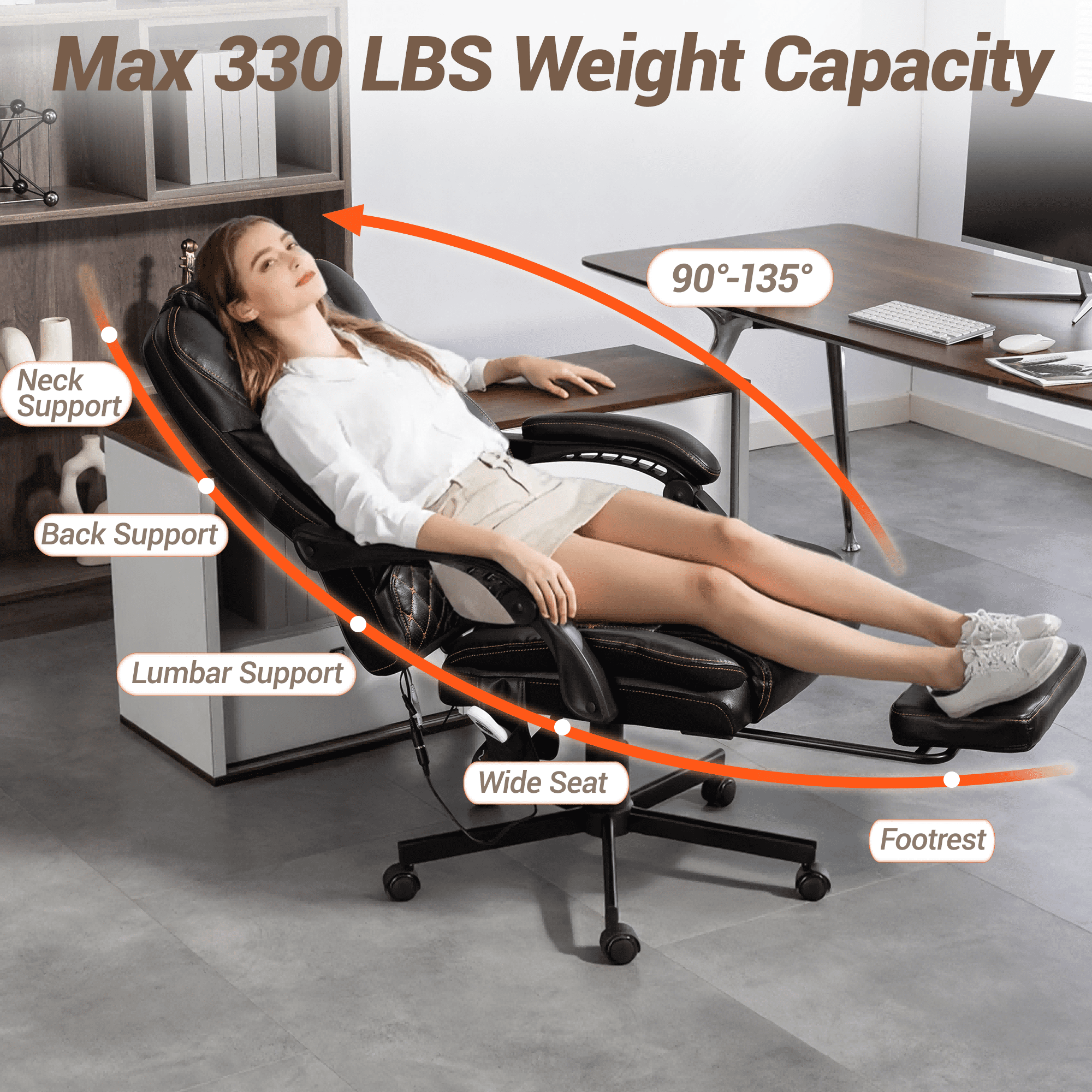 WENTUM Massage Office Chair with Foot Rest, 6 Points Vibration Heating Executive Chairs Ergonomic Home Office Desk Chair, Black