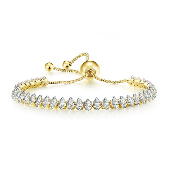 18K Yellow Gold 6ct Created White Sapphire Marquis Cut Plated Adjustable Bracelet by Paris Jewelry