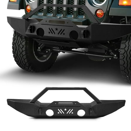 VEVOR Front Bumper Compatible with 2007-2024 Jeep Wrangler JK/JKU JL/JLU & Gladiator JT, Heavy-Duty Steel Front Bumper with Winch Plate, D-Ring Mounts, Fog Light Housing & Bull Bar