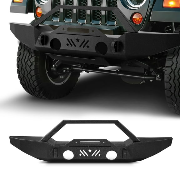 VEVOR Front Bumper Compatible with 2007-2024 Jeep Wrangler JK/JKU JL/JLU & Gladiator JT, Heavy-Duty Steel Front Bumper with Winch Plate, D-Ring Mounts, Fog Light Housing & Bull Bar
