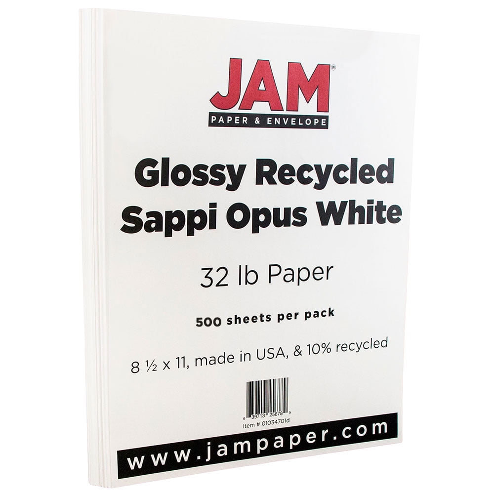 JAM Paper Glossy Paper, 8.5x11, 32lb White 2, Sided, 500/Pack