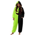 thumbnail image 3 of LILIYA Hooded Halloween Onesie, Color Block Jumpsuit for Adults, Plush Loungewear with Deep Pockets, Relaxed Fit 1-Piece Bodysuit, Cozy Holiday Sleepwear for Couples, 3 of 6