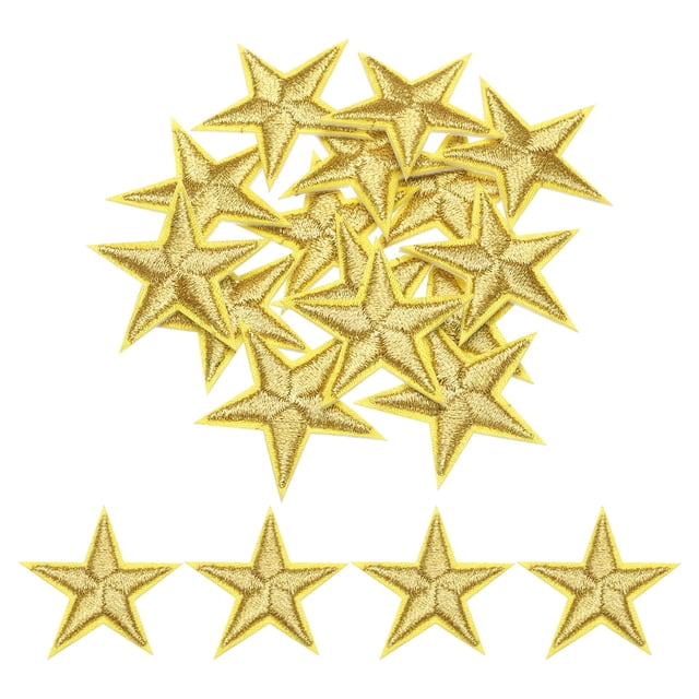 Uxcell Parche de Hierro de 5 Estrellas Pequeño Bordado para Ropa 1.14x1.14" Paquete de 15 Amarillo Dorado