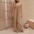 thumbnail image 6 of Hurxie Strapless Jumpsuit for Women Summer Casual Off Shoulder Wide Leg Romper with Pockets Khaki,M, 6 of 6