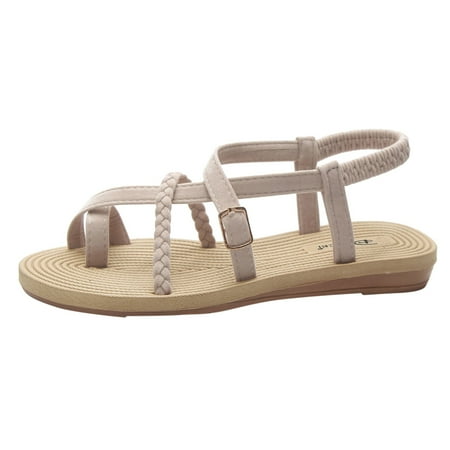 

nsendm Heeled Sandals for Women Size 11 Shoes Beach Toe Sandals Band Flat Embellished Sandals for Women Beaded Sandal White 8