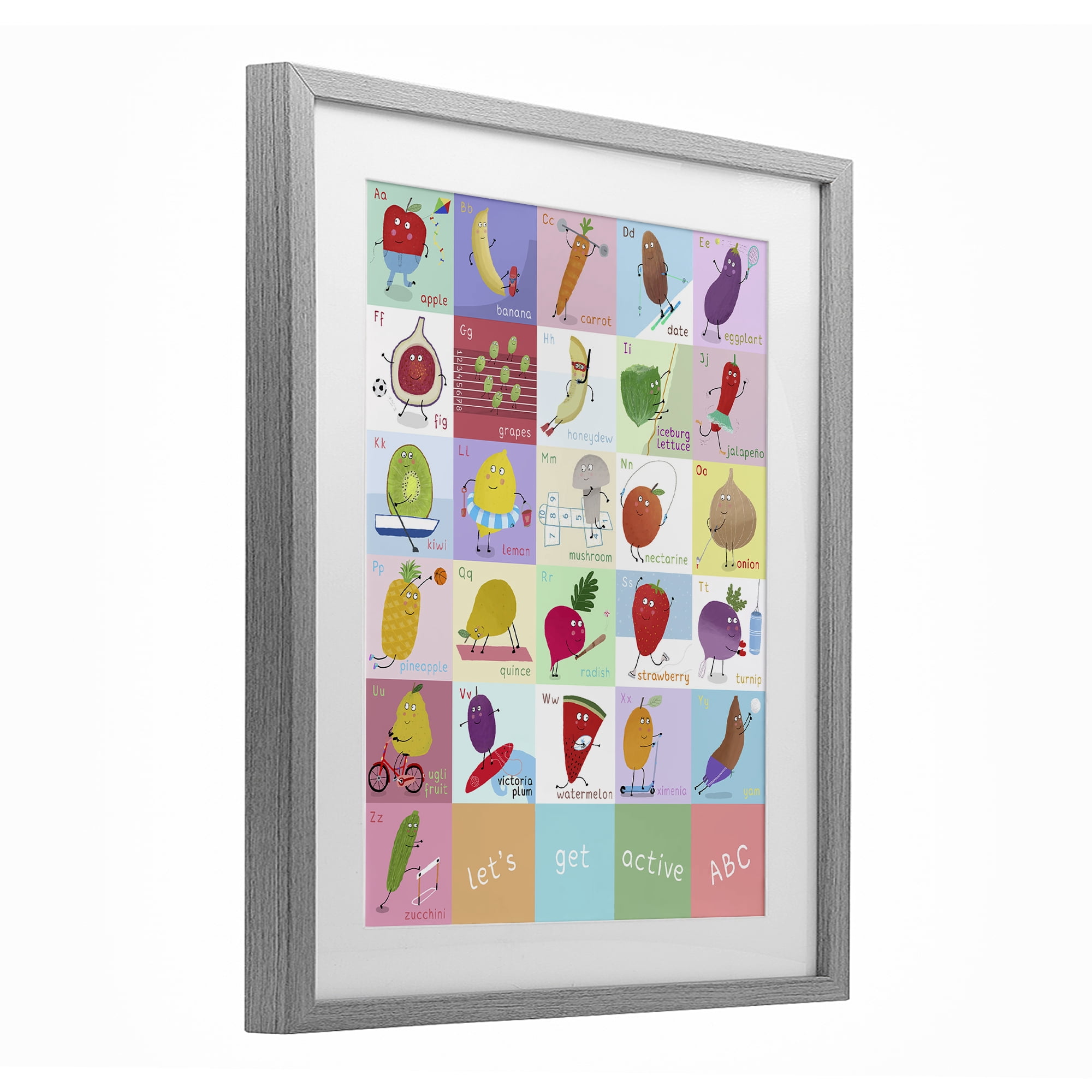Stupell Industries Let's Get Active ABC's Gray Framed Print Under Glass, design by Carla Daly