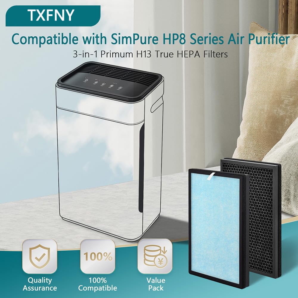 TXFNY HP8 Replacement Filter For Air Purifier Compatible with SimPure HP8 Air Purifier, SP-HP8-RF, 2 Pack