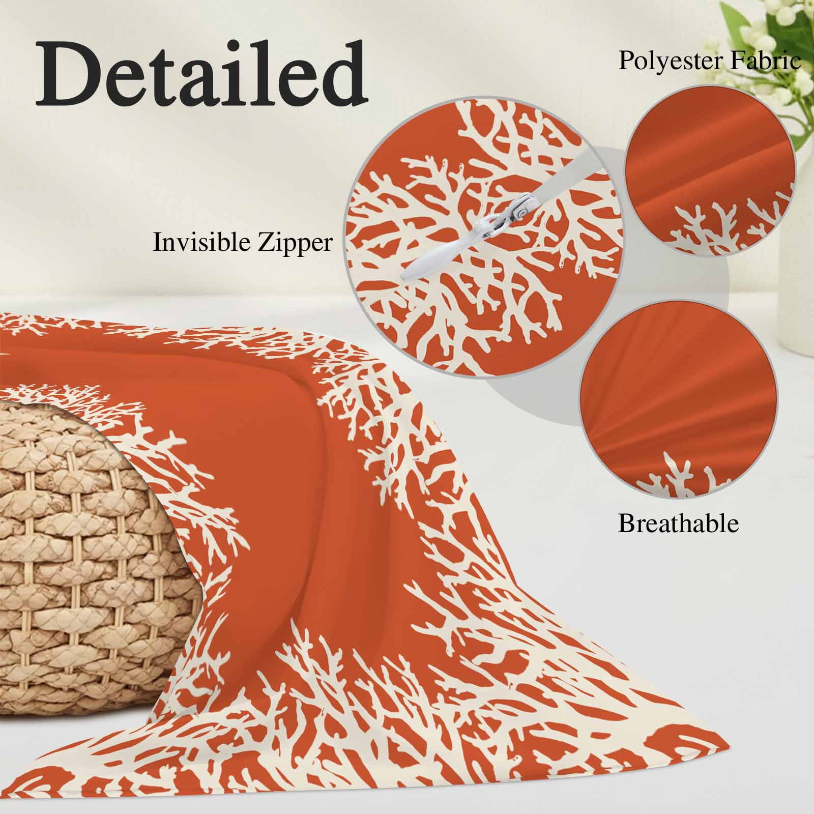 Coastal Coral Long Body Pillow Covers, Orange White Ocean Marine Nautical Beach Soft Throw Pillow Cases with Invisible Zipper, Decorative Pillowcase Pillows Protectors for Sofa Bed Couch 20"x60"
