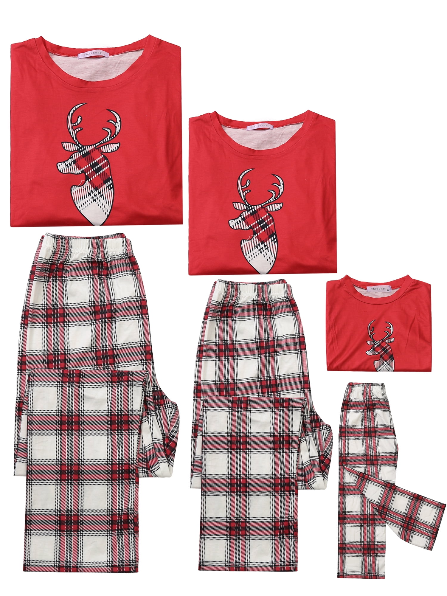 Unique Bargains Christmas Elk Print Tops with Plaid Pants Sleepwear Family Pajama Set S Women