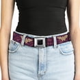 thumbnail image 5 of DC Comics Belt, Seatbelt Buckle Belt, Wonder Woman Logo Floral Collage Purple Pinks Gold, 34 to 52 Inches, 5 of 9