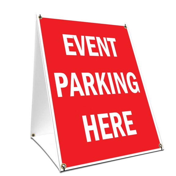 A-frame Sidewalk Event Parking Here Sign With Graphics On Each Side | 24" X 36" Print Size
