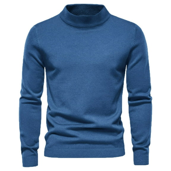 TFEOQRY Pullover Sweater for Men Solid Color Loose Comfortable Knit Wear Long Sleeved Stand Up Collar Sweater Top Blue