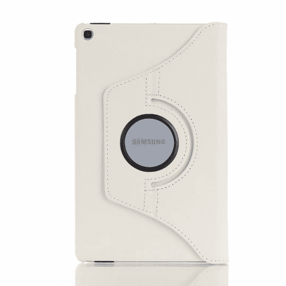 For Samsung Tab A 10.1 T510 Rotating Cover Premium PU Leather Multi-Angle Viewing Stand Ultra Thin Folding Hard Back Case for T510/T515 2019, White