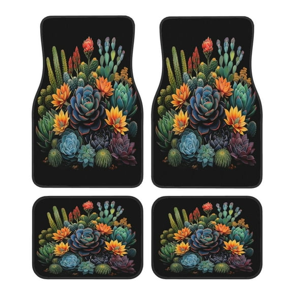 KAKALAD Cactus And Succulent 01 Car Floor Mats 4PC Set Carpet Protection, Universal Fit for Car SUV VA & Truck, Vehicle Front & Rear