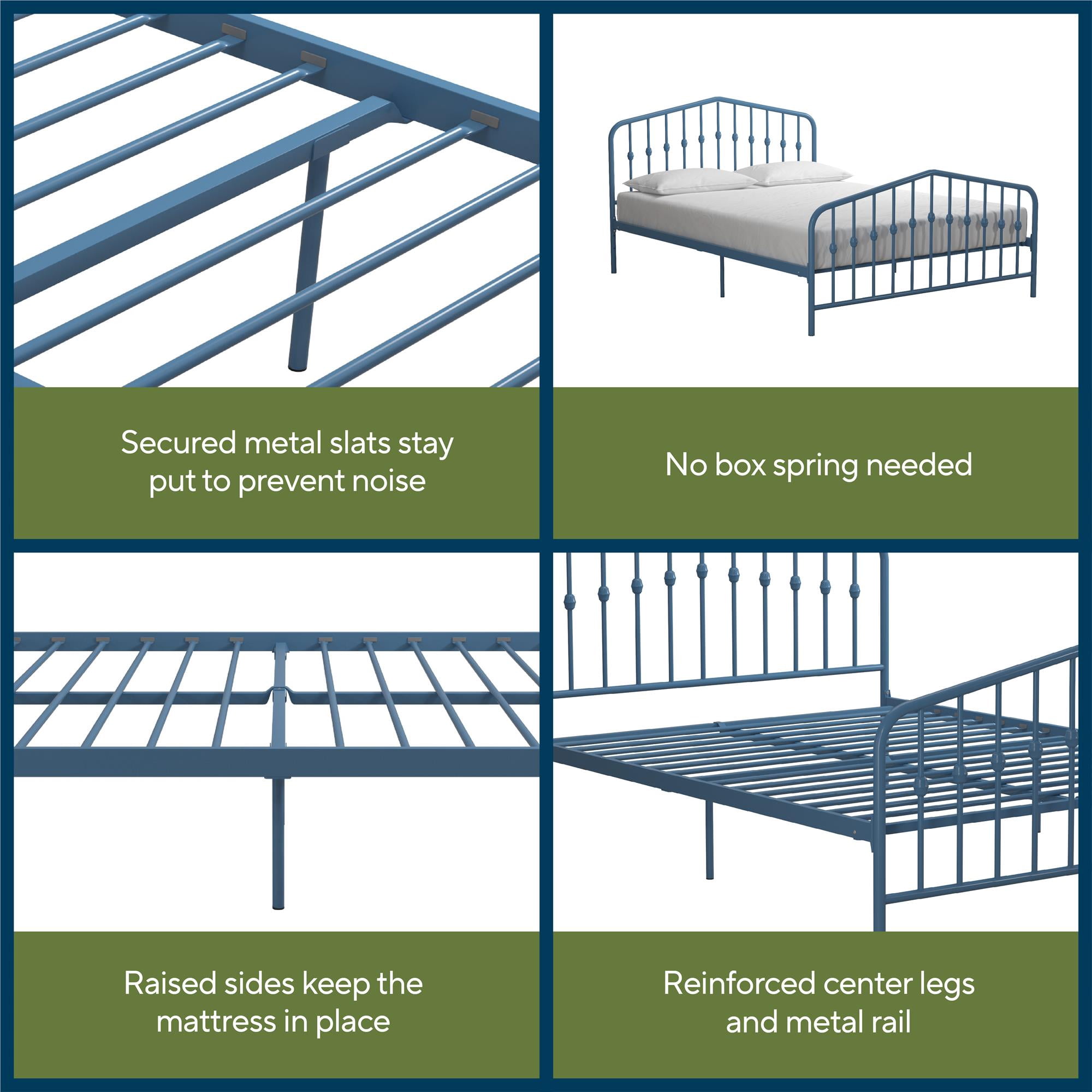Novogratz Bushwick Metal Bed, Queen, Sea Blue