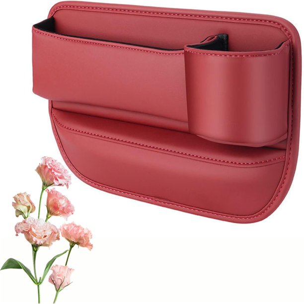 Mylanci Bolsa de cuero para portavasos de coche, caja de almacenamiento para asiento de coche con portavasos, organizador de relleno para huecos de asiento de coche, bolsa de cuero para huecos de coch