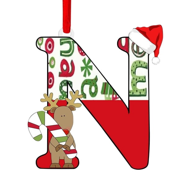 Set de adornos de carta navideña de 26 colgantes acrílicos con alfabeto de 8x8 cm con sombreros navideños rojos para árbol y decoración del hogar