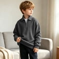 thumbnail image 6 of akafmk Kids Quarter Zip Pullover Sweatshirts Boys Waffle Knit Long Sleeve Shirts Collared Loose Casual Tops Fall Winter Clothes, 3-14Y, 6 of 7