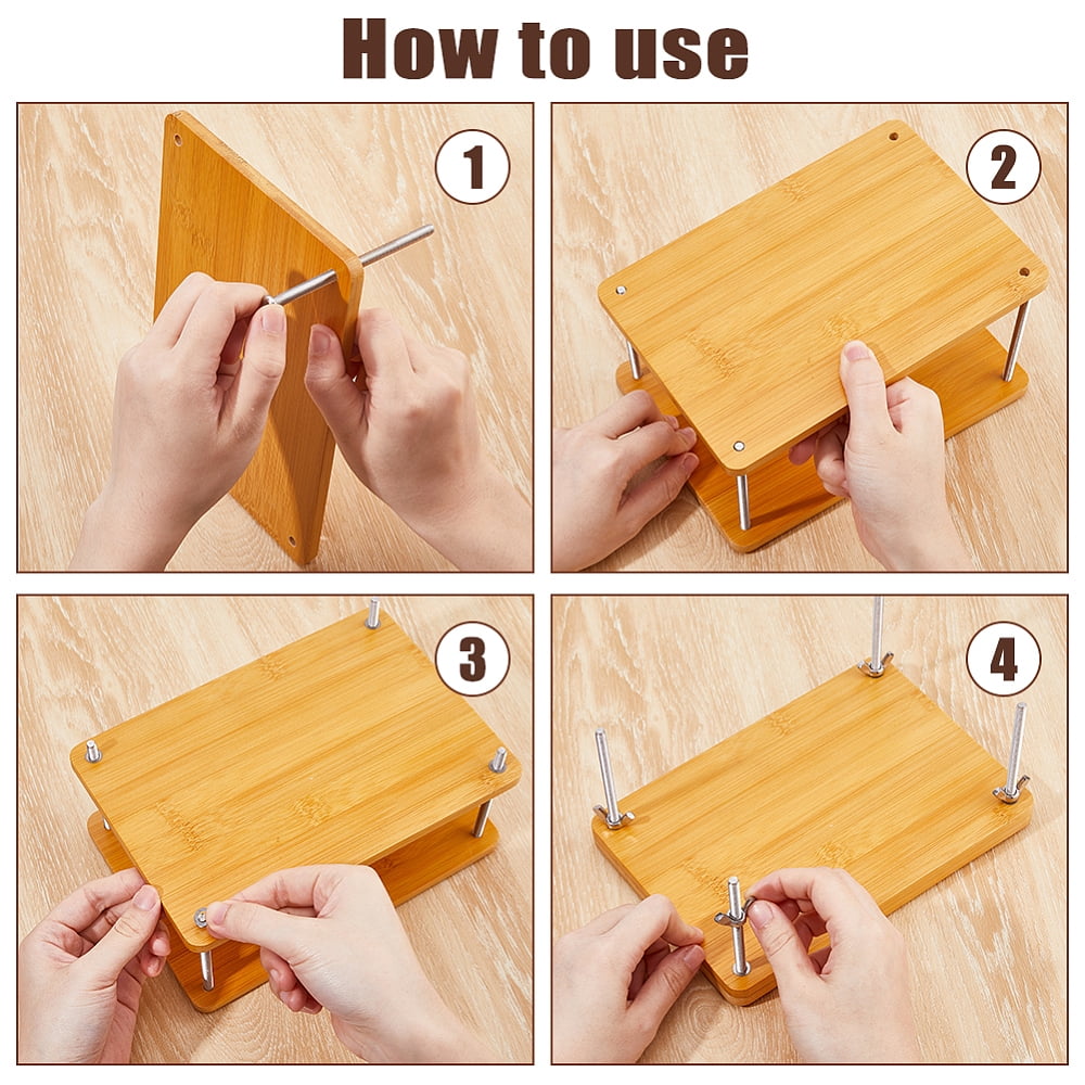 1 Set Rectangle Bamboo Portable Book Press Bookbinding Tool for Handmade Paper Press BurlyWood 220x151x8mm Hole: 6mm
