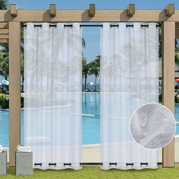 DONGPAI Sheer Outdoor Curtains for Patio Waterproof, Top & Bottom Groment Windproof Voile Sheer Curtains for Gazebo, Porch, Pergola, 1 Panel