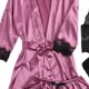 thumbnail image 4 of 4Pieces Lace-Trim Cami Lingerie-Sleepwear with Robe Women Satin Pajama-Set Loungewear Sexy Lace-Cami Nightwear Costume Black, 4 of 4