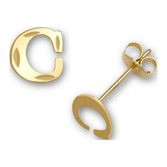 Solid 14k Yellow Gold Small Sparkle-cut A-Z Letter Name Personalized Monogram Initial Stud Earrings (initial: C) Stud Ea