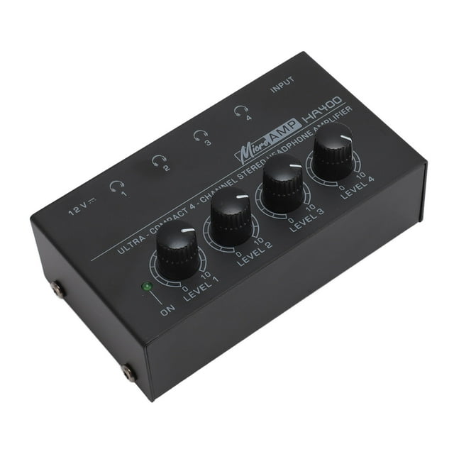 Headphone Amplifier, Plug and Play 4 Channel Stereo Headphone Amplifier Low Noise Gold Plated Interface for Studio US Plug,EU Plug,UK Plug