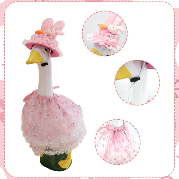 Cute Pink Easter Porch Goose Outfits Dresses Clothes for 17"/23" High Cement or Plastic Porch Goose Clothes with Ear Hat for Yard Lawn Outdoor Garden Patio Statue Holiday Decor.