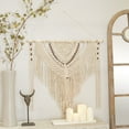 thumbnail image 2 of DecMode Cream Cotton Handmade Intricately Weaved Macrame Wall Decor with Beaded Fringe Tassels, 2 of 7