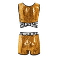 thumbnail image 2 of iEFiEL Girls Sparkly Sequins Ballet Dance Outfit Gymnastics Crop Top with Shorts Set Dancewear for Jazz Hip Hop Dance Gold 14, 2 of 7