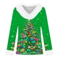 thumbnail image 4 of LEBONYARD Women's Trendy Plush Collar Cuff V-Neck Chic Christmas Tree Printed Pullover Top Casual Long Sleeved Loose Fit Warm Ladies Christmas Top, 4 of 4