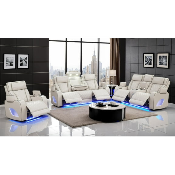 Fortuner Modern 3PC Livingroom Set Made with faux leather & Wood in Beige