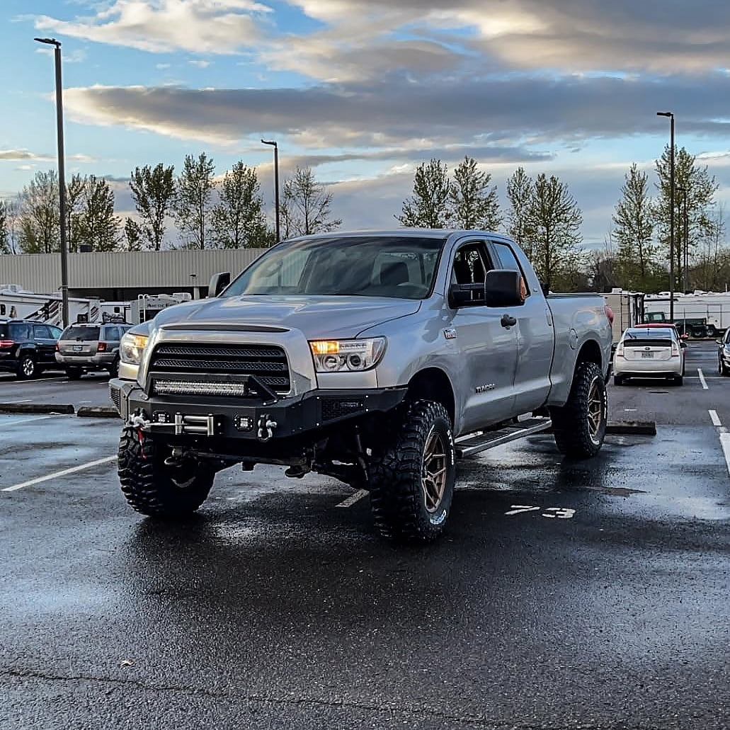 Vijay Compatible with 2007-2008-2009-2010-2011-2012-2013 Toyota Tundra Front and Rear Bumper Textured Black Steel with Lights and D-rings