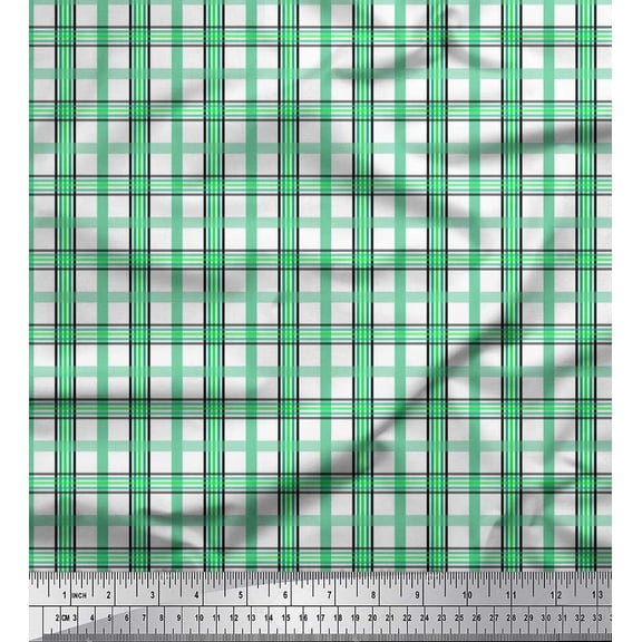 Soimoi Cotton Voile Fabric Window Pane Check Decor Fabric Printed Yard 56 Inch Wide