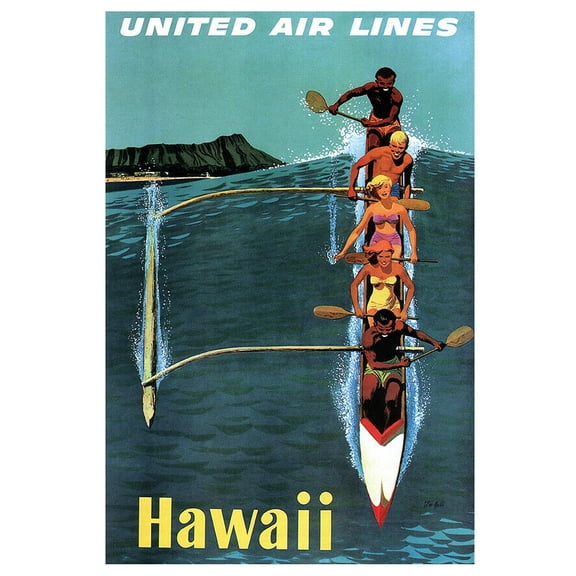 United Airlines - Hawaii - 1950s - Vintage Travel Poster - Version #1 (8x12Inches-US/CANOnly)