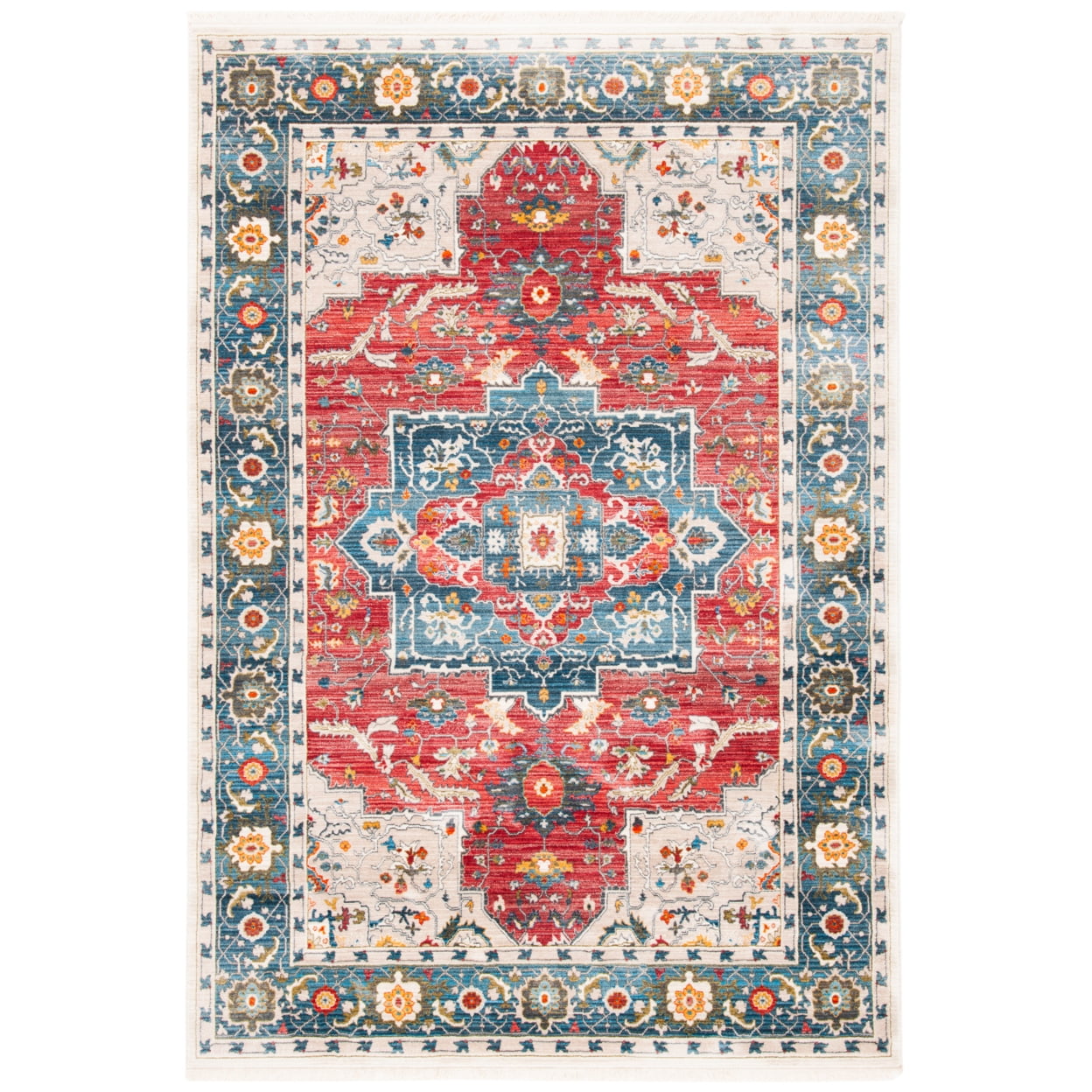 SAFAVIEH Vintage Persian Rosamund Floral Bordered Polyester Area Rug, Red/Blue, 3' x 5'