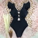 thumbnail image 1 of 2022 nuevo traje de baño Sexy de una pieza con estampado Floral y volantes, traje de baño con hombros descubiertos para mujer, ropa de playa sólida con escote en V profundo, traje de baño Monkini Tan Jianjun unisex, 1 of 2