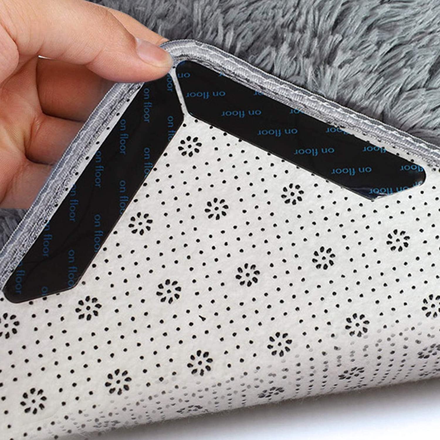 Grip Rug Gripper, 16 Pieces Reusable Washable Patent Pending Pads, Keep Area Rugs Flat on Hardwood Floors, Adhesive Pad Grips Carpet Corners, Easy Peel