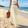 thumbnail image 5 of ZHYou No Boundarie Women's Wide Leg Pants Ruffle High Waist Drawstring Lightweight Flowy Loose Casual Full Length Trousers,Beige,Size 2XL, 5 of 6