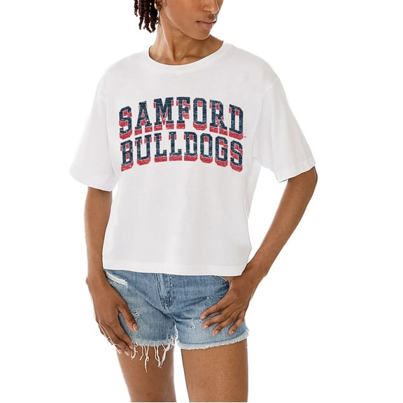 Women's Gameday Couture White Samford Bulldogs Claim To Fame Boxy Cropped T-Shirt