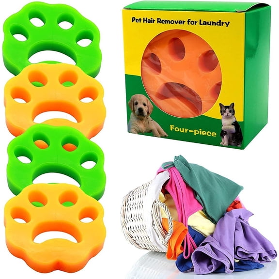 4-Pack Reusable Pet Hair Remover for Laundry, Lint Catcher for Washing Machines, Green & Orange